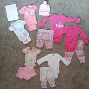 9 pc +2 Freebies! Newborn Baby Girl Clothes Bundle
